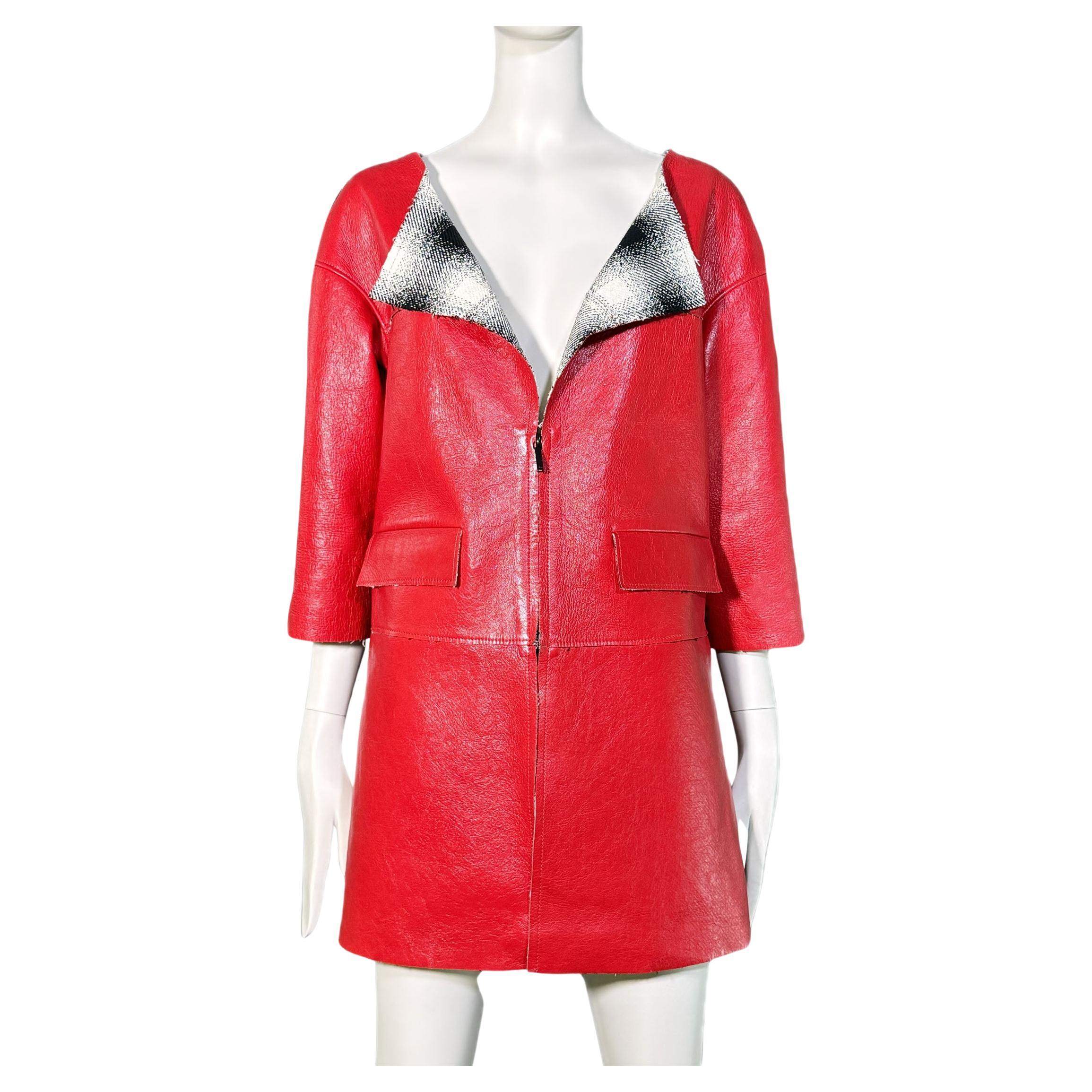Veste en cuir et tweed rouge Rita Ora style Chanel 11K$ neuve, 38 FR en vente