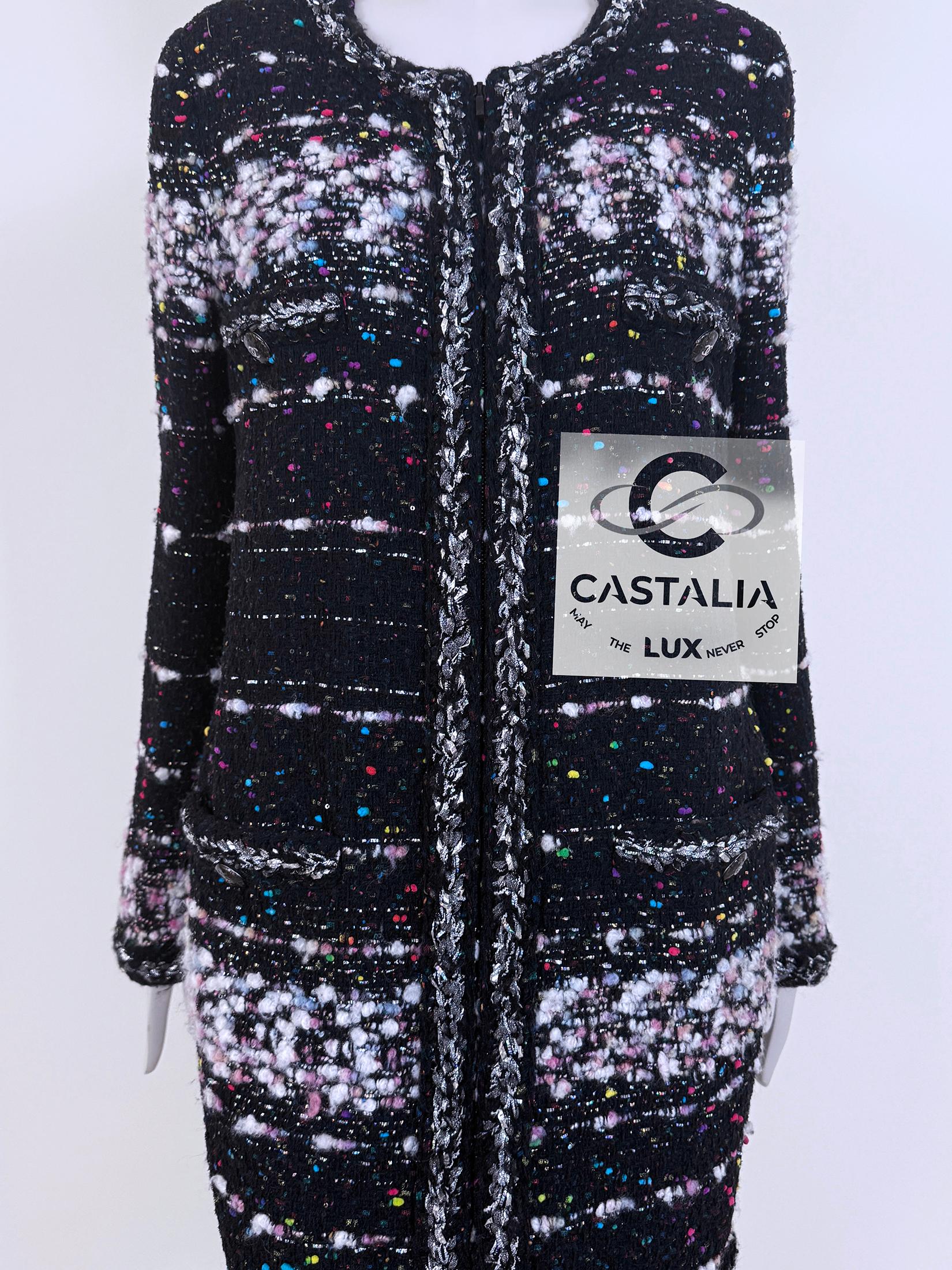 Chanel 11K$ New Supermarket Collection Black Tweed Coat 46 FR im Angebot 5
