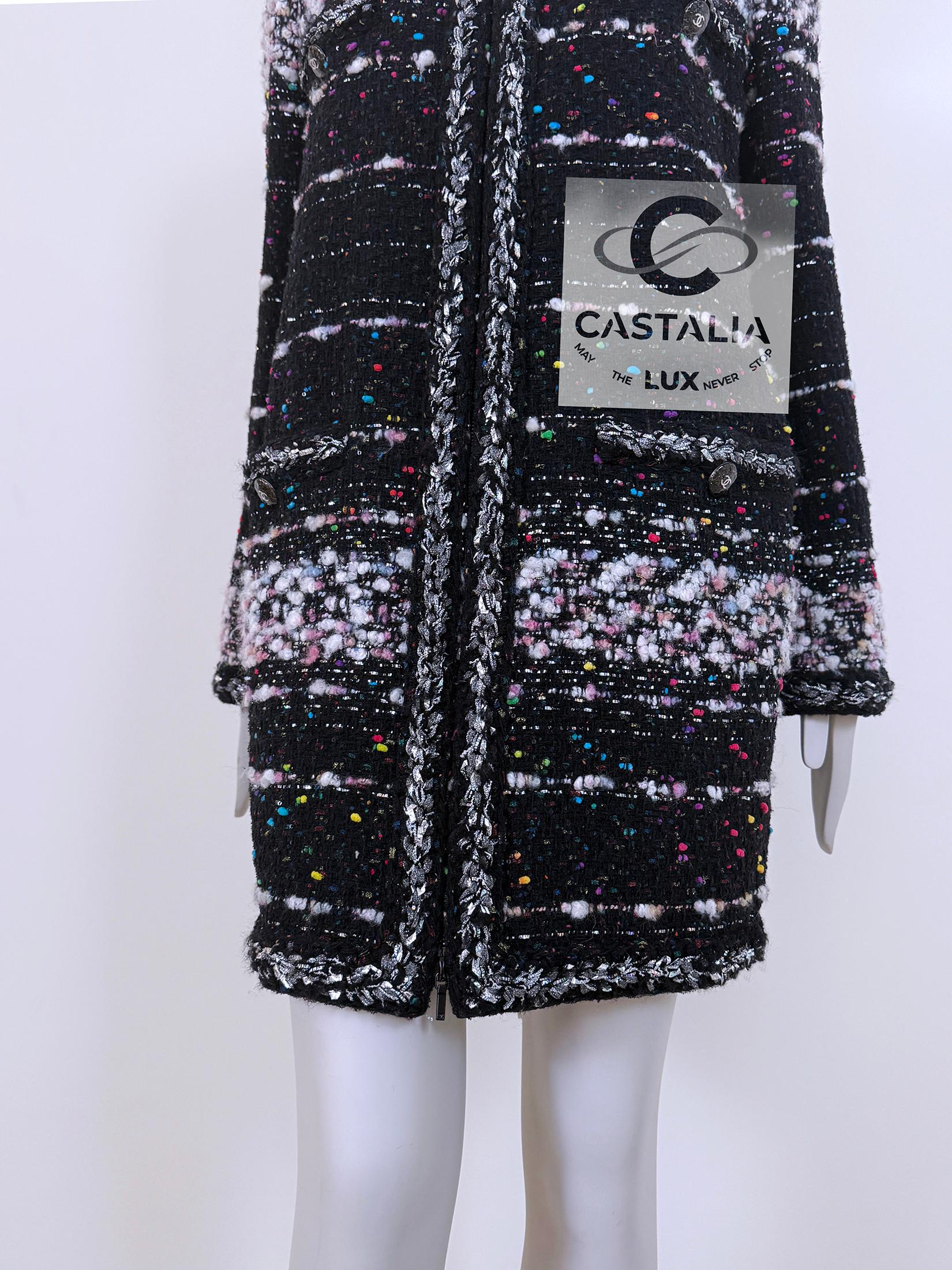 Chanel 11K$ New Supermarket Collection Black Tweed Coat 46 FR im Angebot 6
