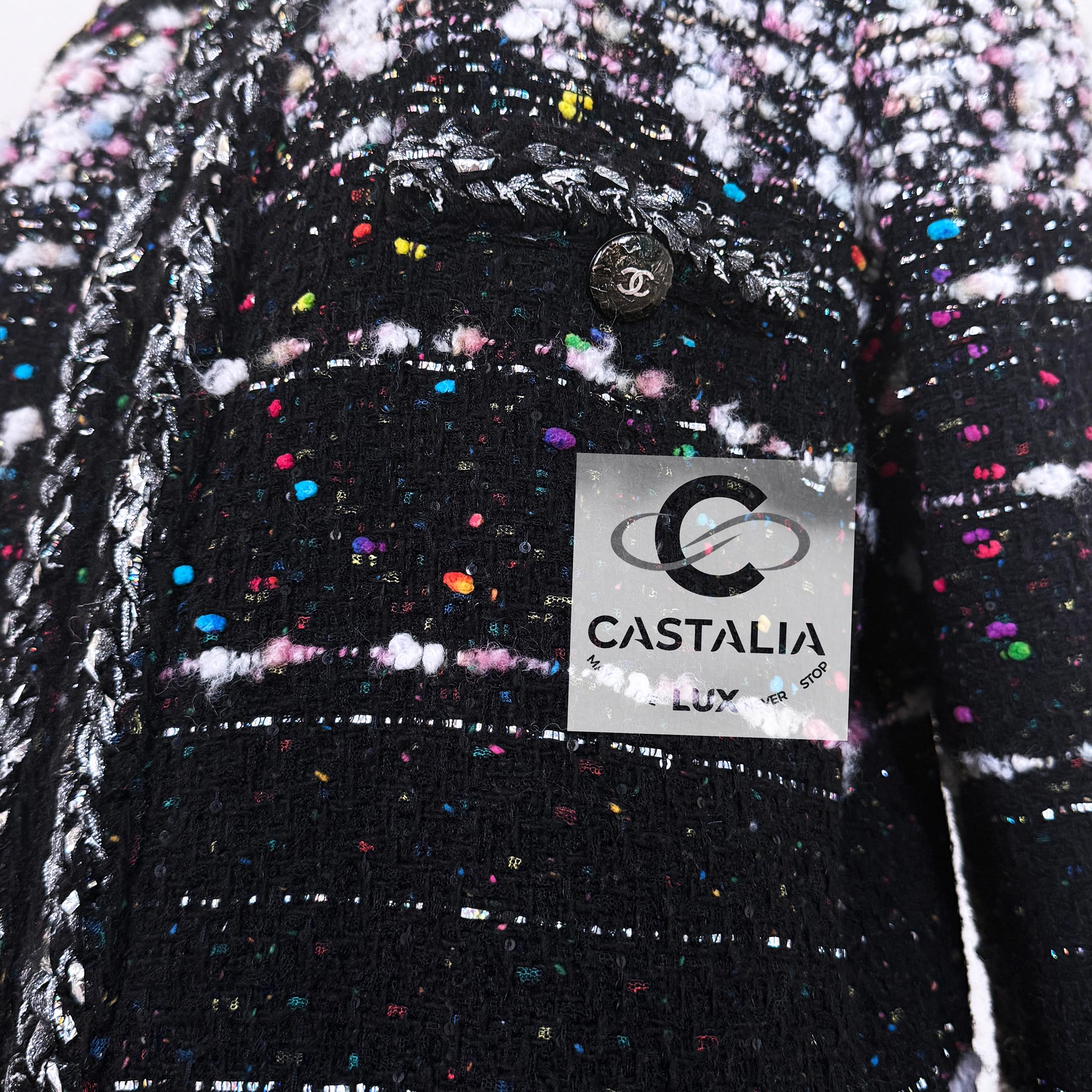 Chanel 11K$ New Supermarket Collection Black Tweed Coat 46 FR im Angebot 7