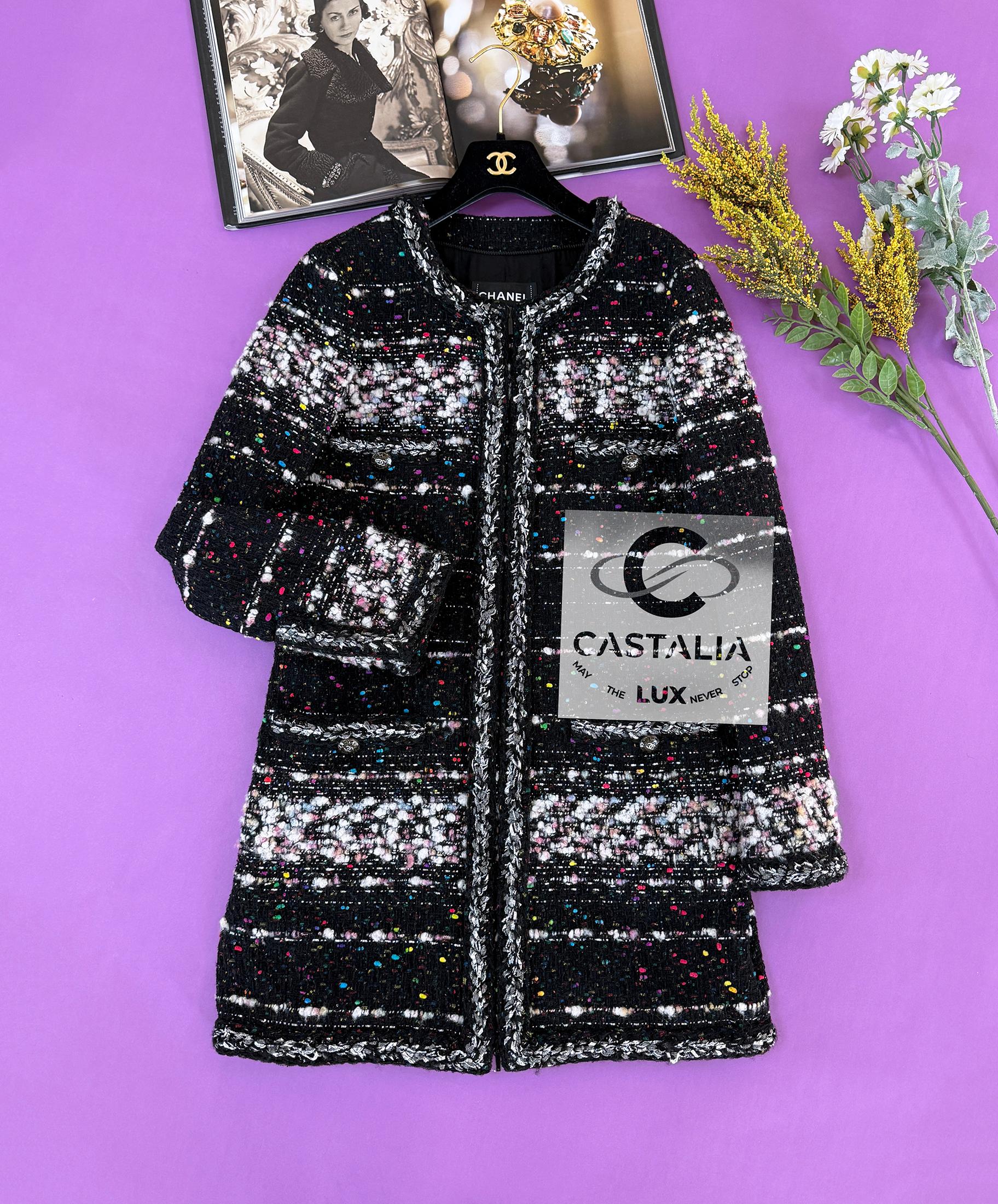 Chanel 11K$ New Supermarket Collection Black Tweed Coat 46 FR im Angebot 9
