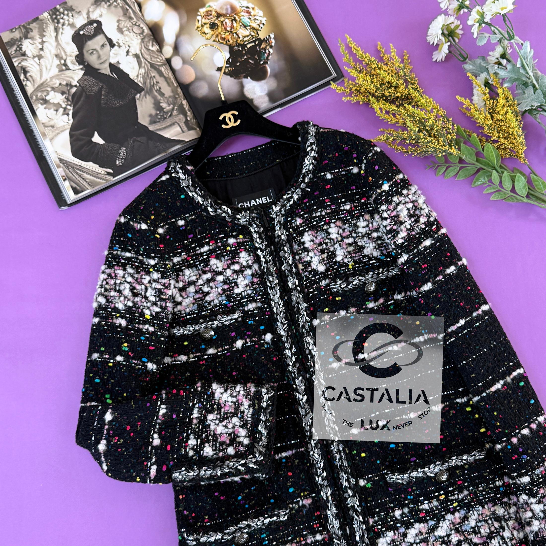 Chanel 11K$ New Supermarket Collection Black Tweed Coat 46 FR im Angebot 10