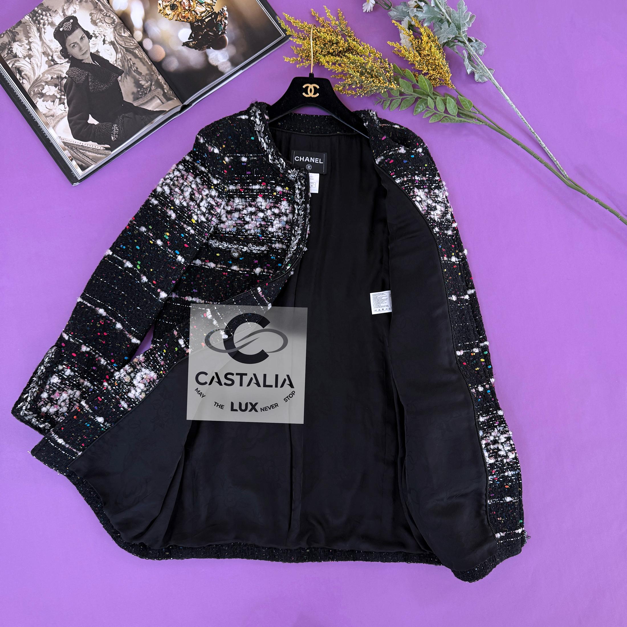 Chanel 11K$ New Supermarket Collection Black Tweed Coat 46 FR im Angebot 11