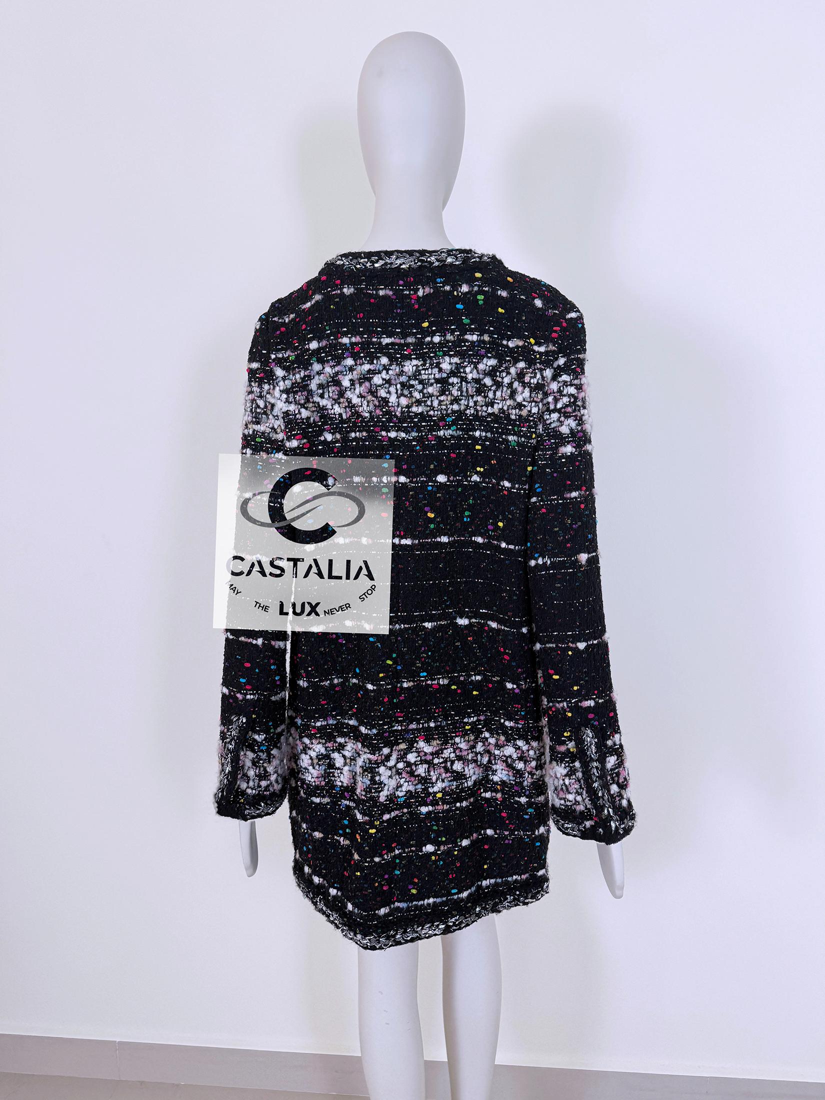 Chanel 11K$ New Supermarket Collection Black Tweed Coat 46 FR im Angebot 12