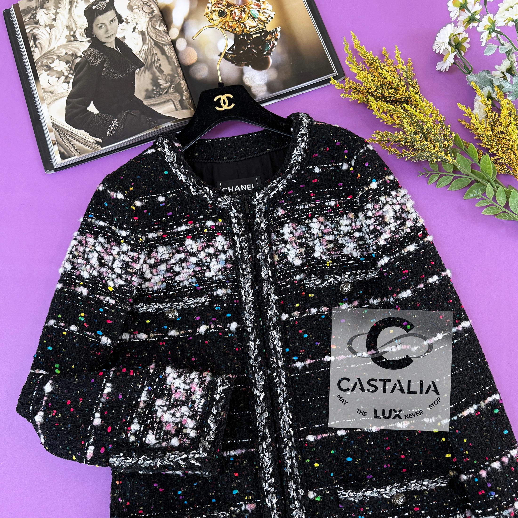 Chanel 11K$ New Supermarket Collection Black Tweed Coat 46 FR im Angebot 1