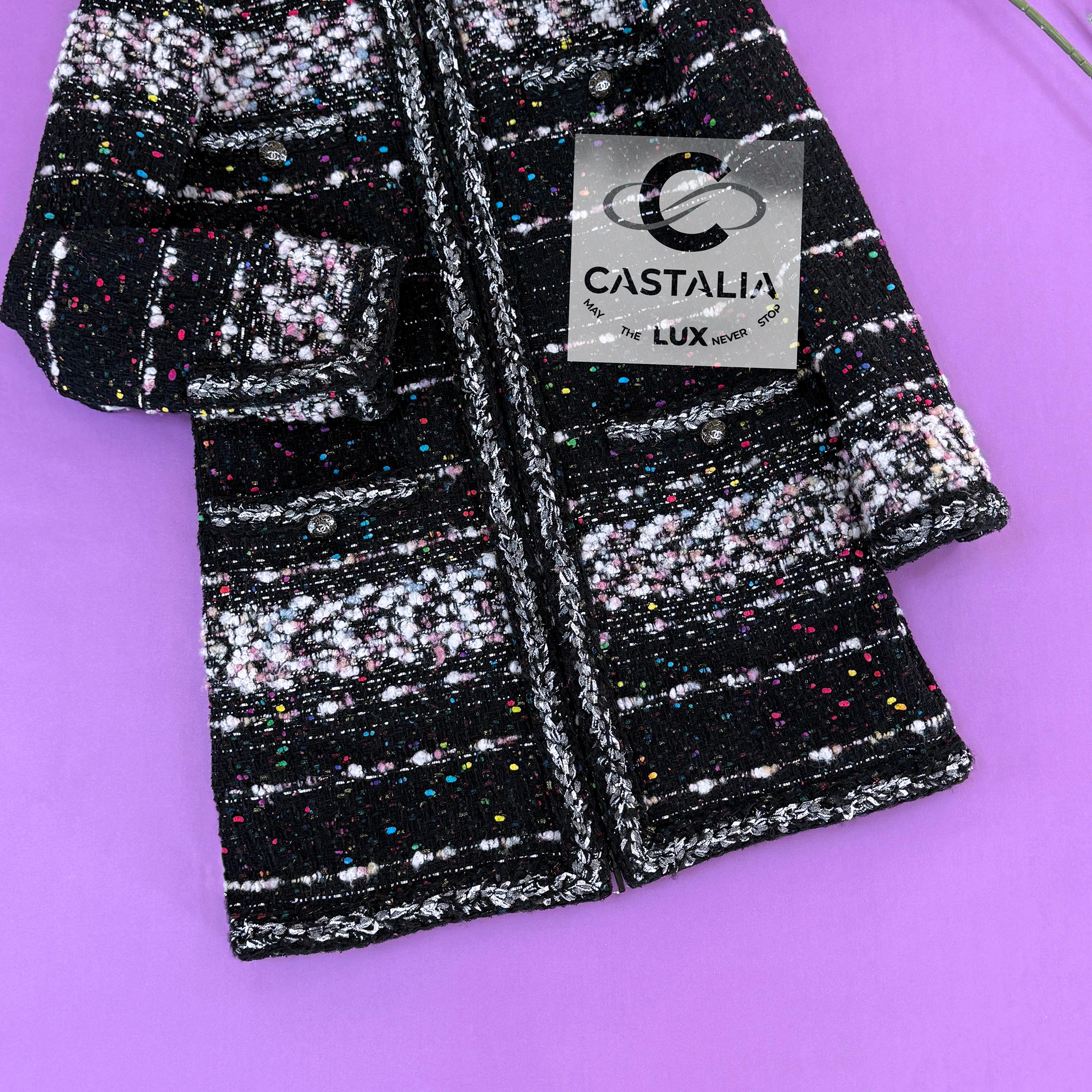 Chanel 11K$ New Supermarket Collection Black Tweed Coat 46 FR im Angebot 2