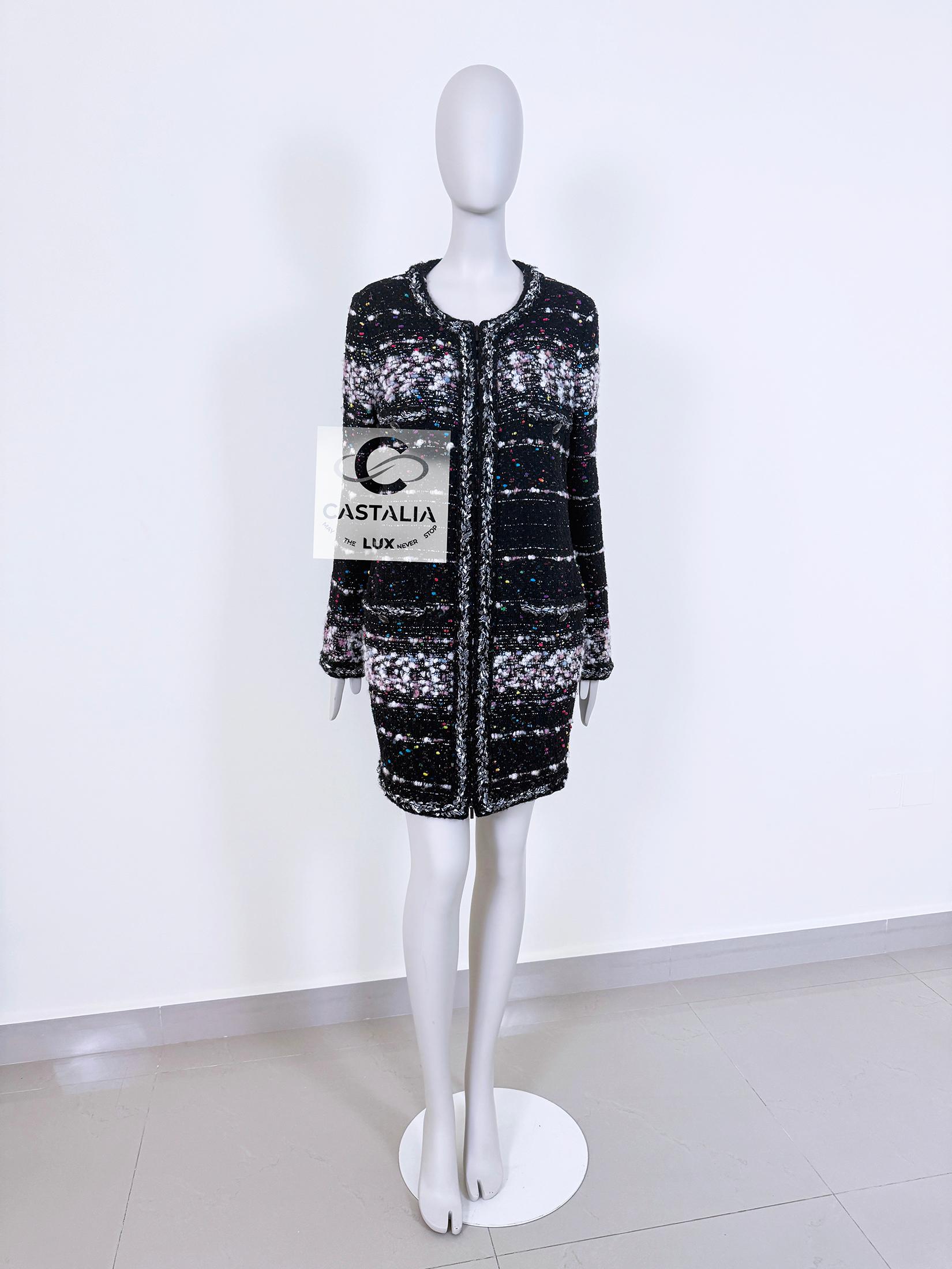 Chanel 11K$ New Supermarket Collection Black Tweed Coat 46 FR im Angebot 3
