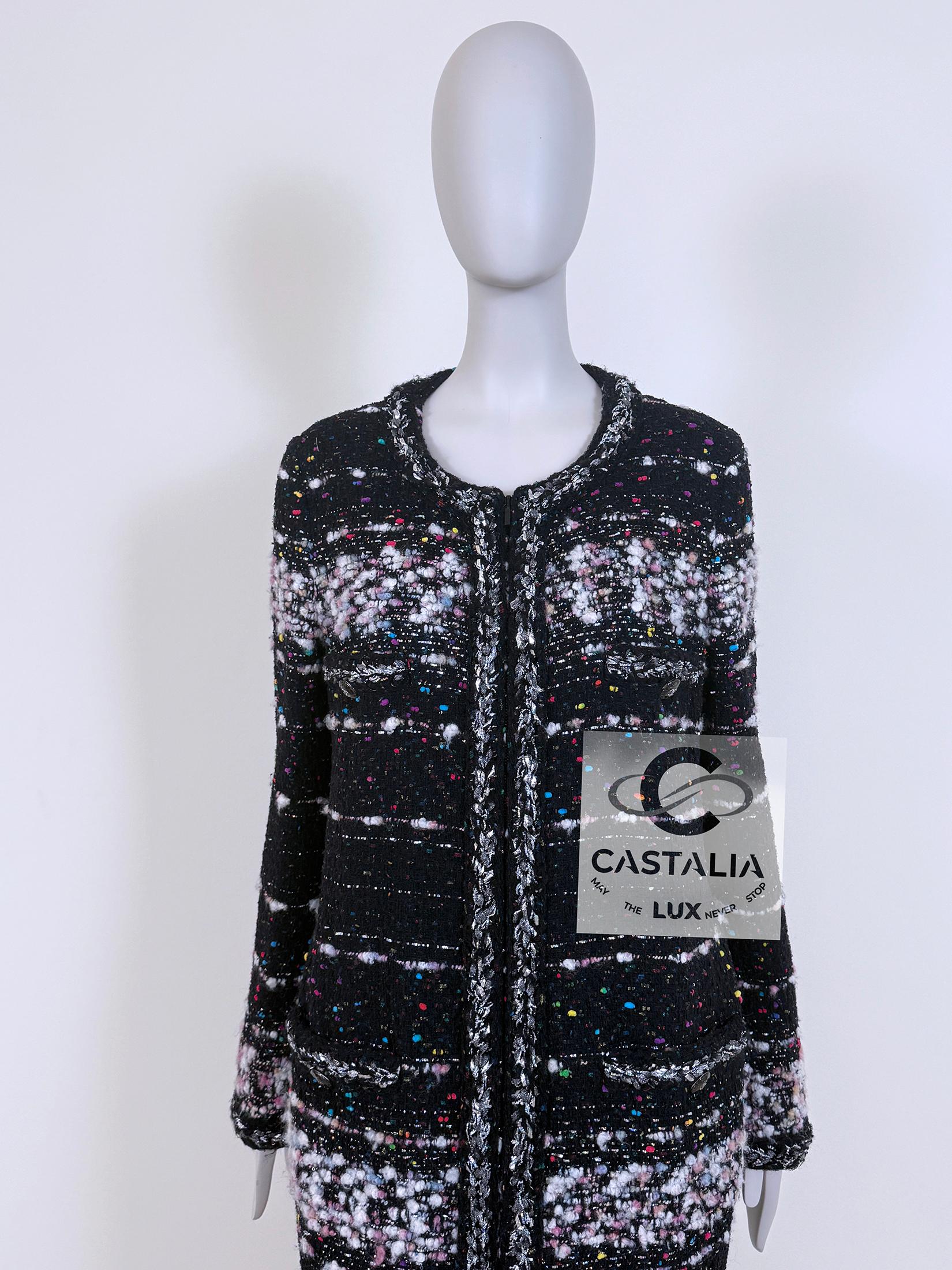 Chanel 11K$ New Supermarket Collection Black Tweed Coat 46 FR im Angebot 4