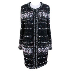 Chanel 11K$ New Supermarket Collection Black Tweed Coat 46 FR