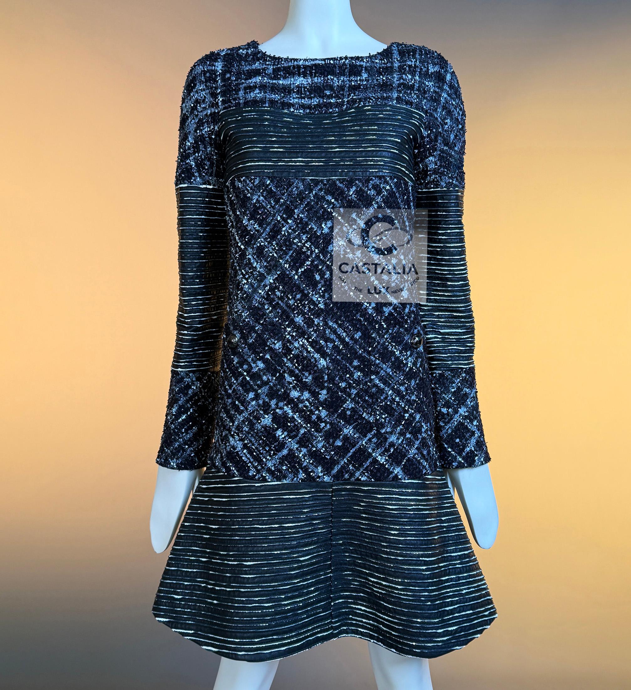CHANEL 11K$ New Tweed und Leder Runway Kleid 34 FR im Angebot 11