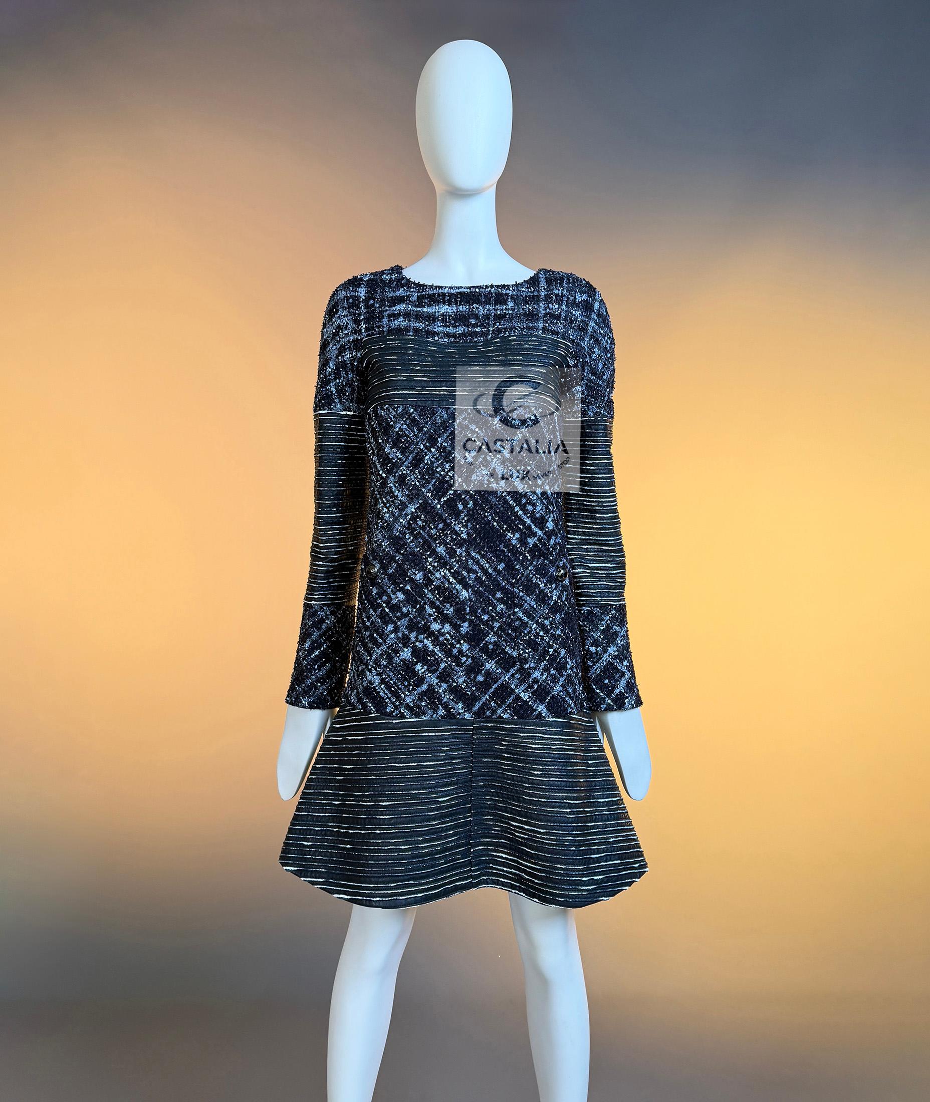 CHANEL 11K$ New Tweed und Leder Runway Kleid 34 FR im Angebot 1