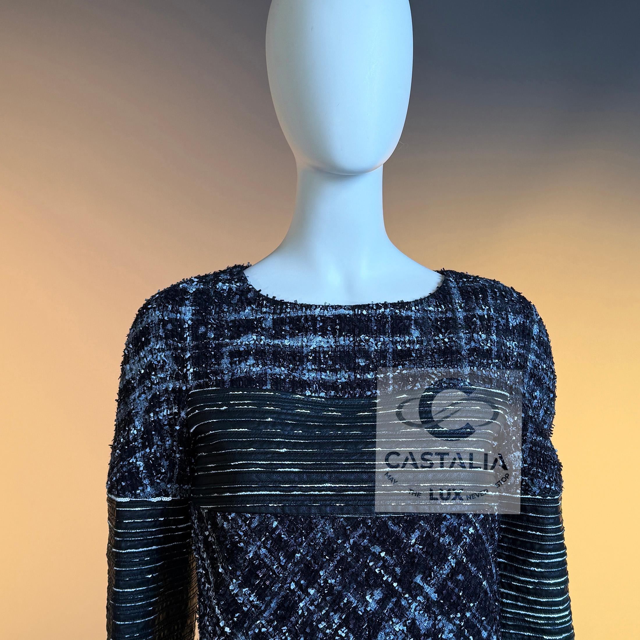 CHANEL 11K$ New Tweed und Leder Runway Kleid 34 FR im Angebot 2