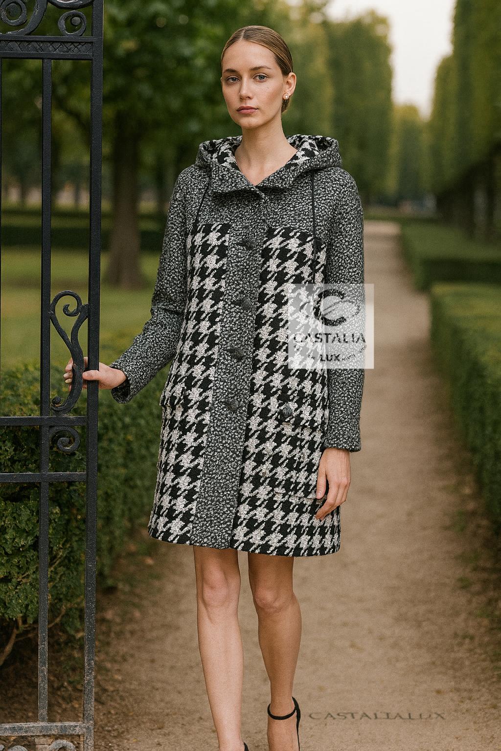 Black CHANEL 11K$ Rare Crossover Tweed Parka with Gripoix Buttons For Sale