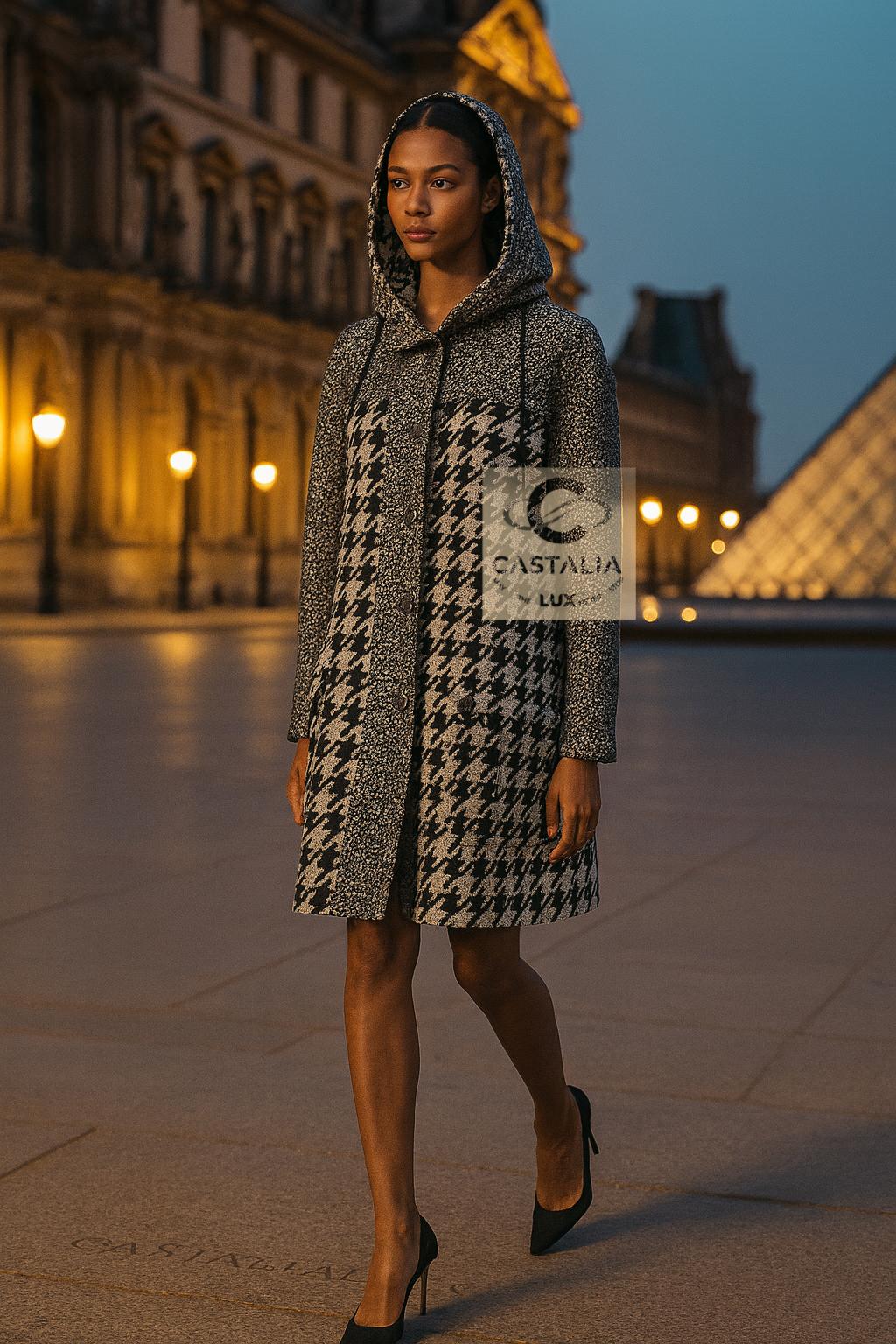 CHANEL 11K$ Rare Crossover Tweed Parka with Gripoix Buttons In Excellent Condition For Sale In Dubai, AE