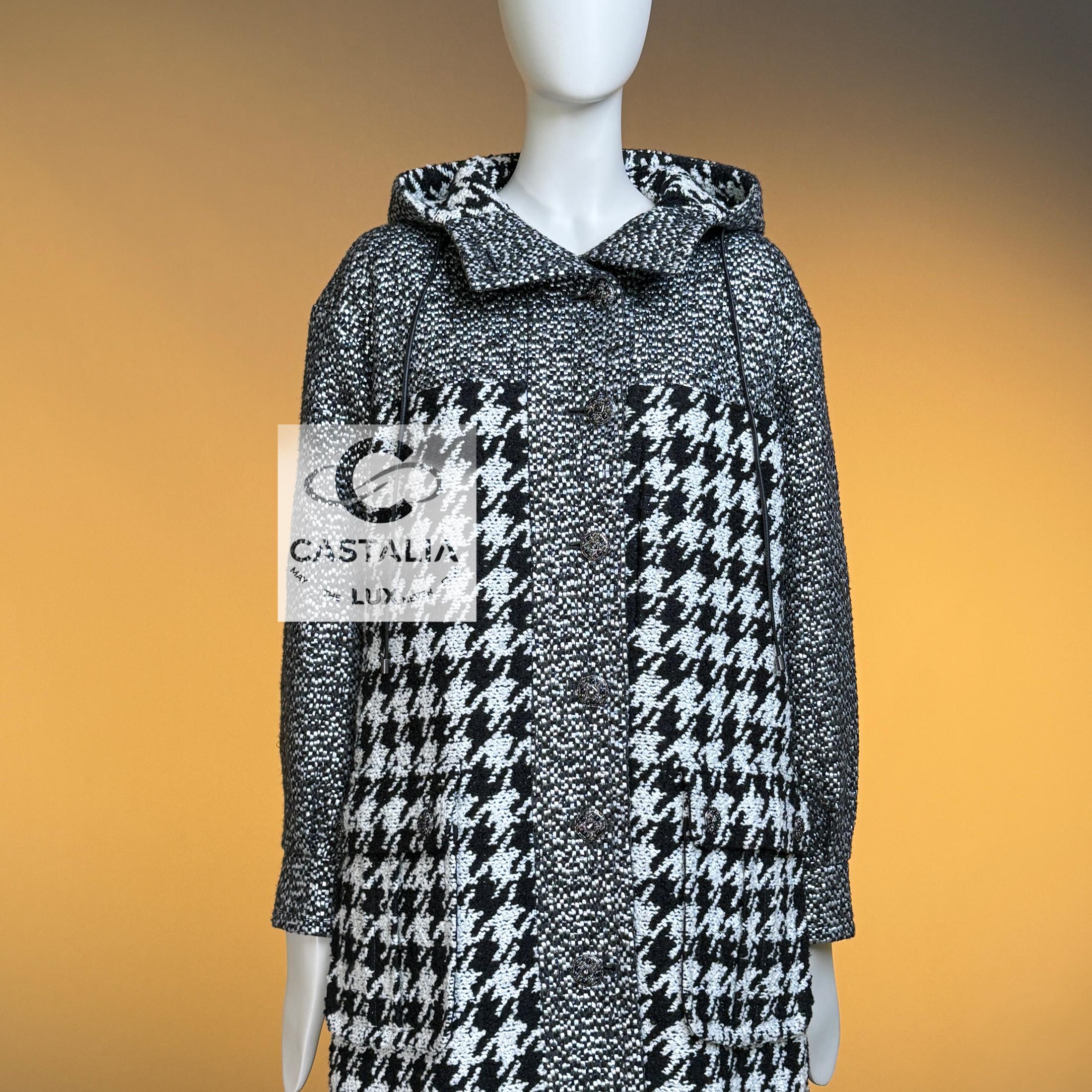 CHANEL 11K$ Rare Crossover Tweed Parka with Gripoix Buttons For Sale 1