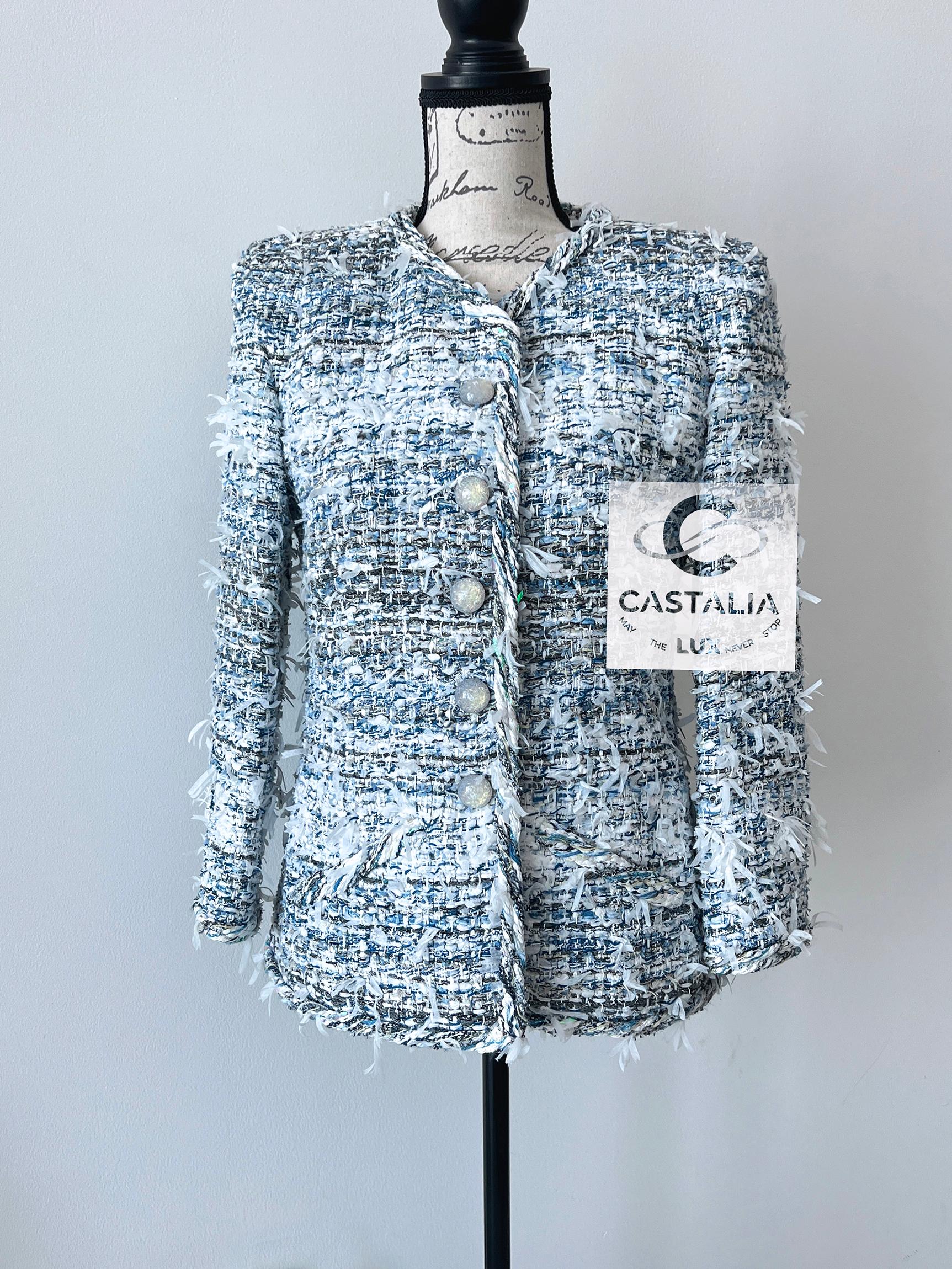 Blue Chanel 11K$ Waterfall Collection Lesage Tweed Jacket 34 FR For Sale