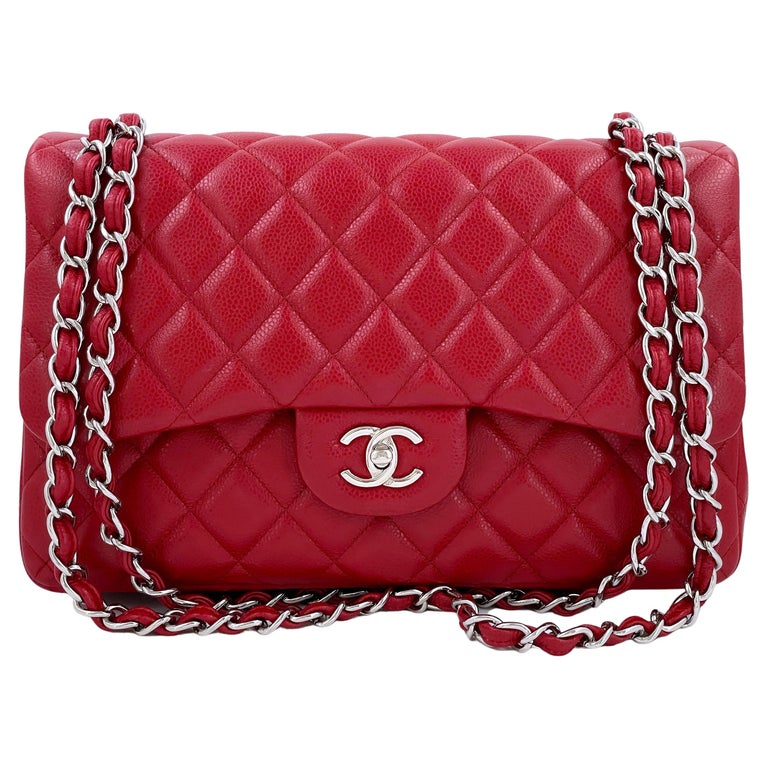 Chanel 11P Red Caviar Jumbo Classic Double Flap Bag SHW 64755 For Sale at  1stDibs