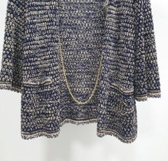 CHANEL 11S Beige Navy Knit CC Logo Button Cardigan