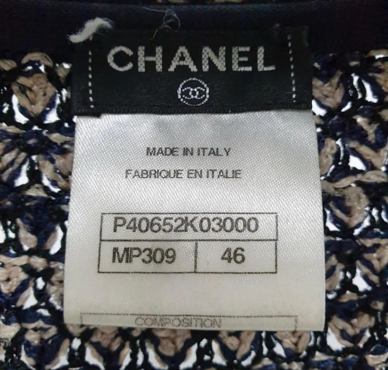 Black CHANEL 11S Beige Navy Knit CC Logo Button Cardigan 