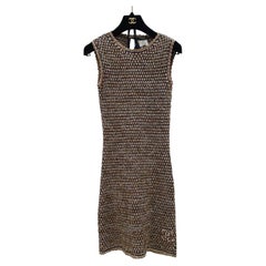 CHANEL 11S CC Logo Champagne Beige Knit Dress 