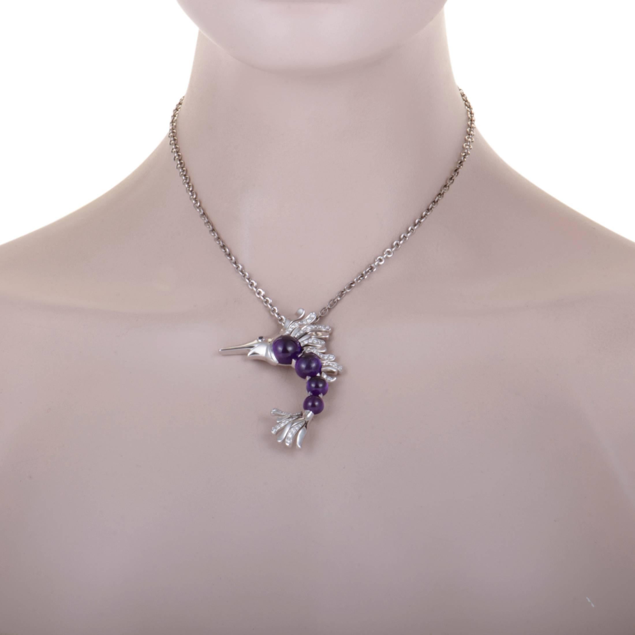 Designed in a compellingly offbeat manner, this spectacular Chanel necklace offers an exceptionally fashionable appearance. The necklace is made of stylish 18K white gold and decorated with eye-catching amethysts and with approximately 1.25 carats