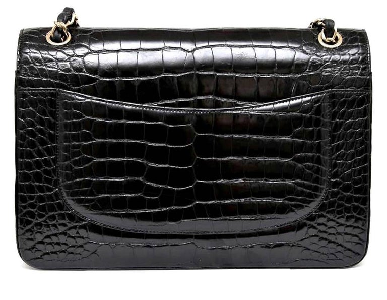 Chanel 12A Black Alligator Classic Jumbo Gold Hardware Double Flap Bag at  1stDibs  chanel alligator classic flap bag, chanel jumbo gold hardware, chanel  flap bag veau graine