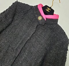 CHANEL 12A Black Silk Tweed Gripore Button Jacket