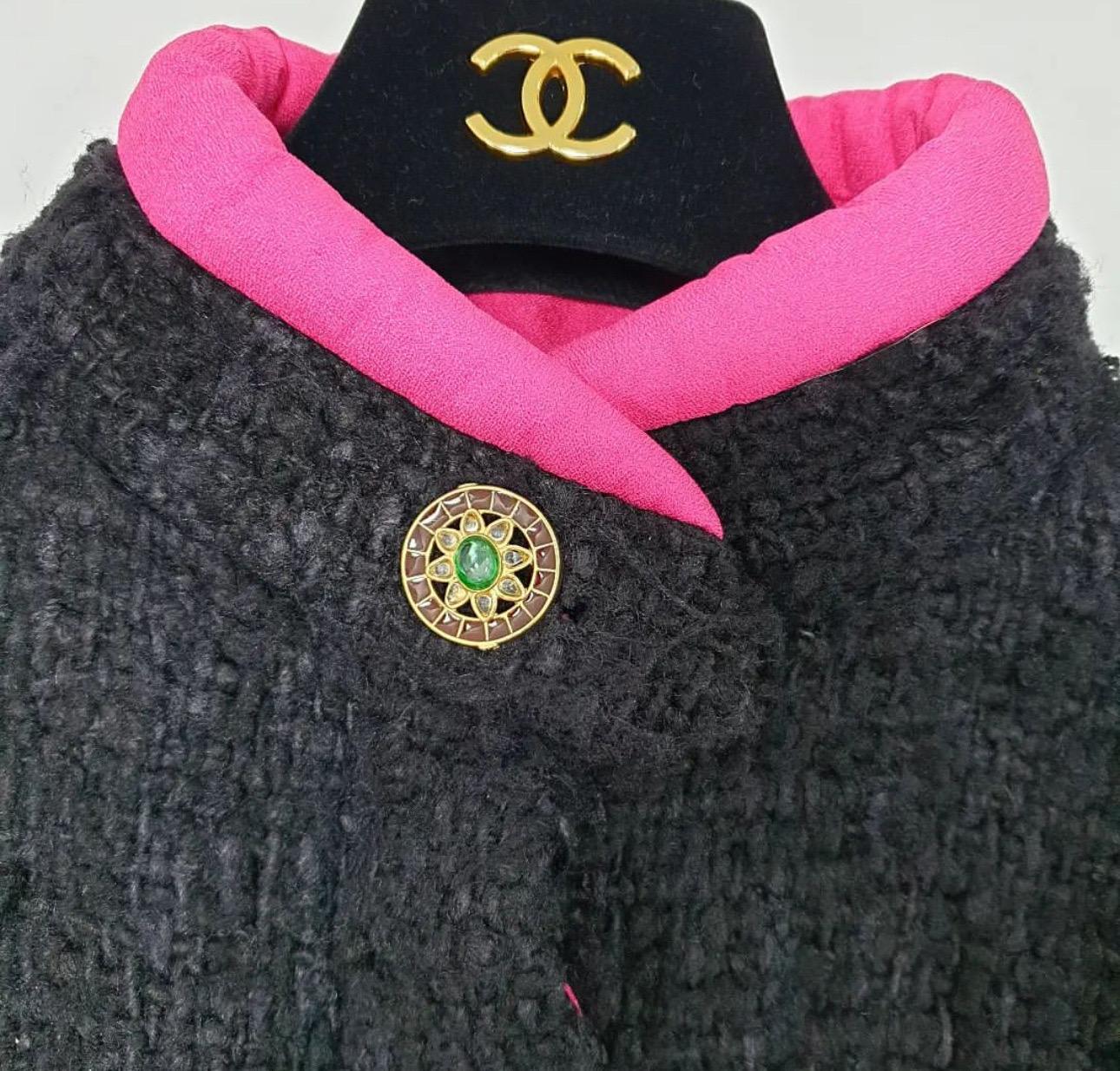 CHANEL 12A Schwarze Gripore-Jacke aus Seide und Tweed mit Knopfleiste  im Angebot 5
