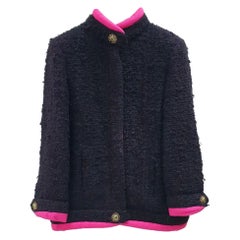 CHANEL 12A Black Silk Tweed Gripore Button Jacket