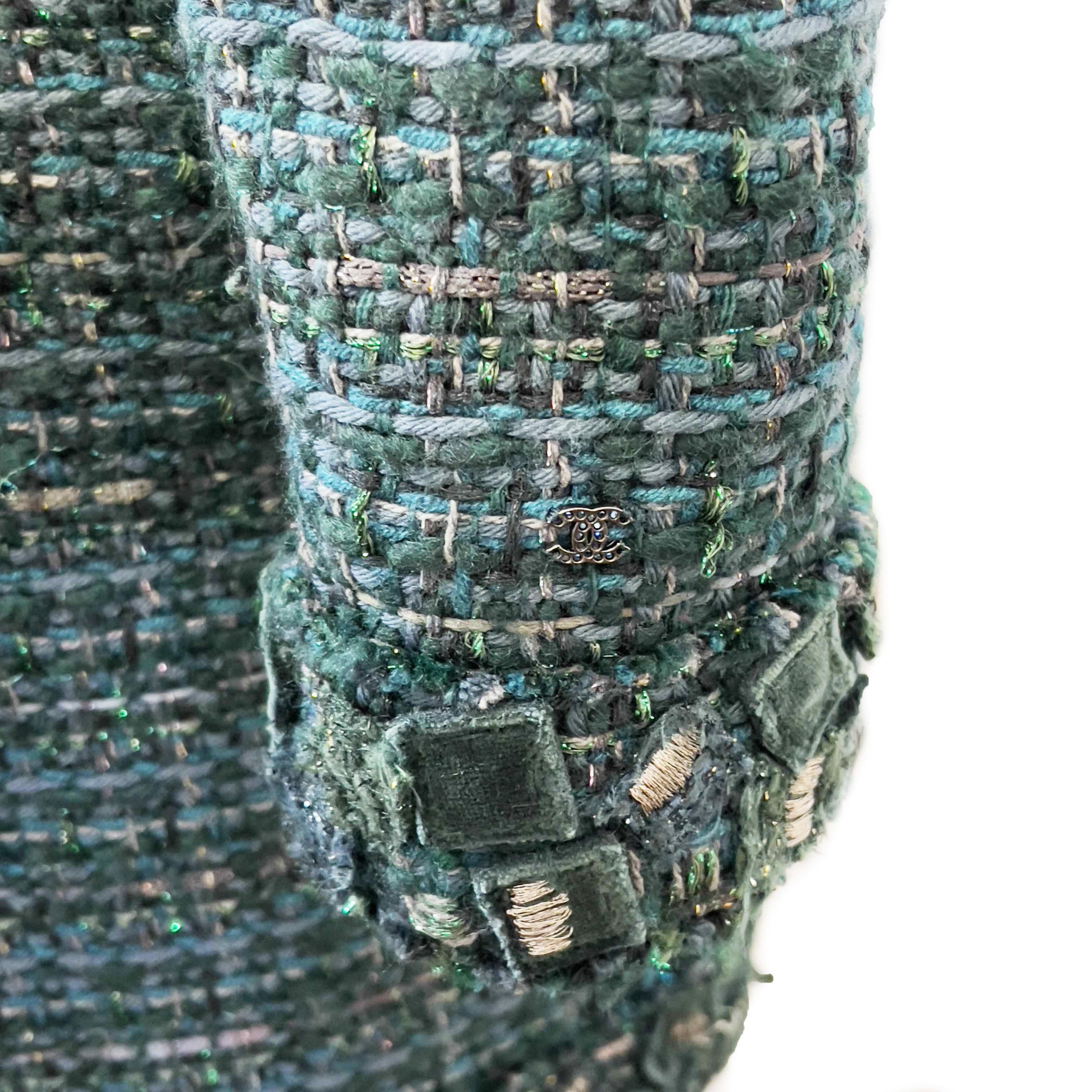 CHANEL 12A Green Fantasy Lesage Tweed Dress Metallic Thread FR 42 US 10 For Sale 2