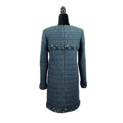 CHANEL 12A Green Fantasy Lesage Tweed Dress Metallic Thread FR 42 US 10