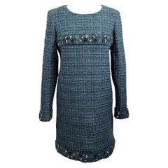 CHANEL 12A Verde Fantasia Lesage Tweed Dress Filo Metallico FR 42 US 10
