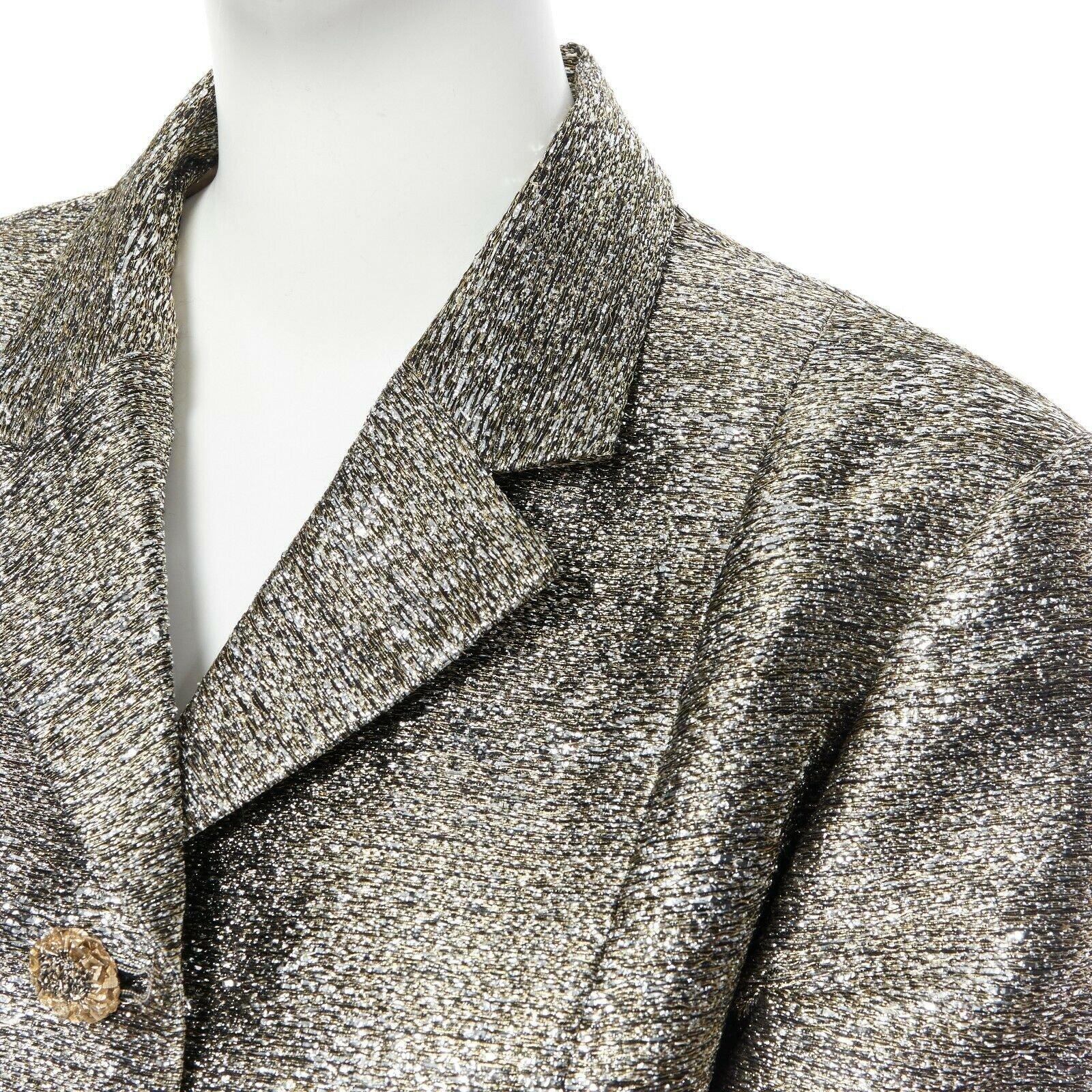 CHANEL 12A metallic silver gold quartz 3/4 sleeves cropped boxy jacket FR50 6