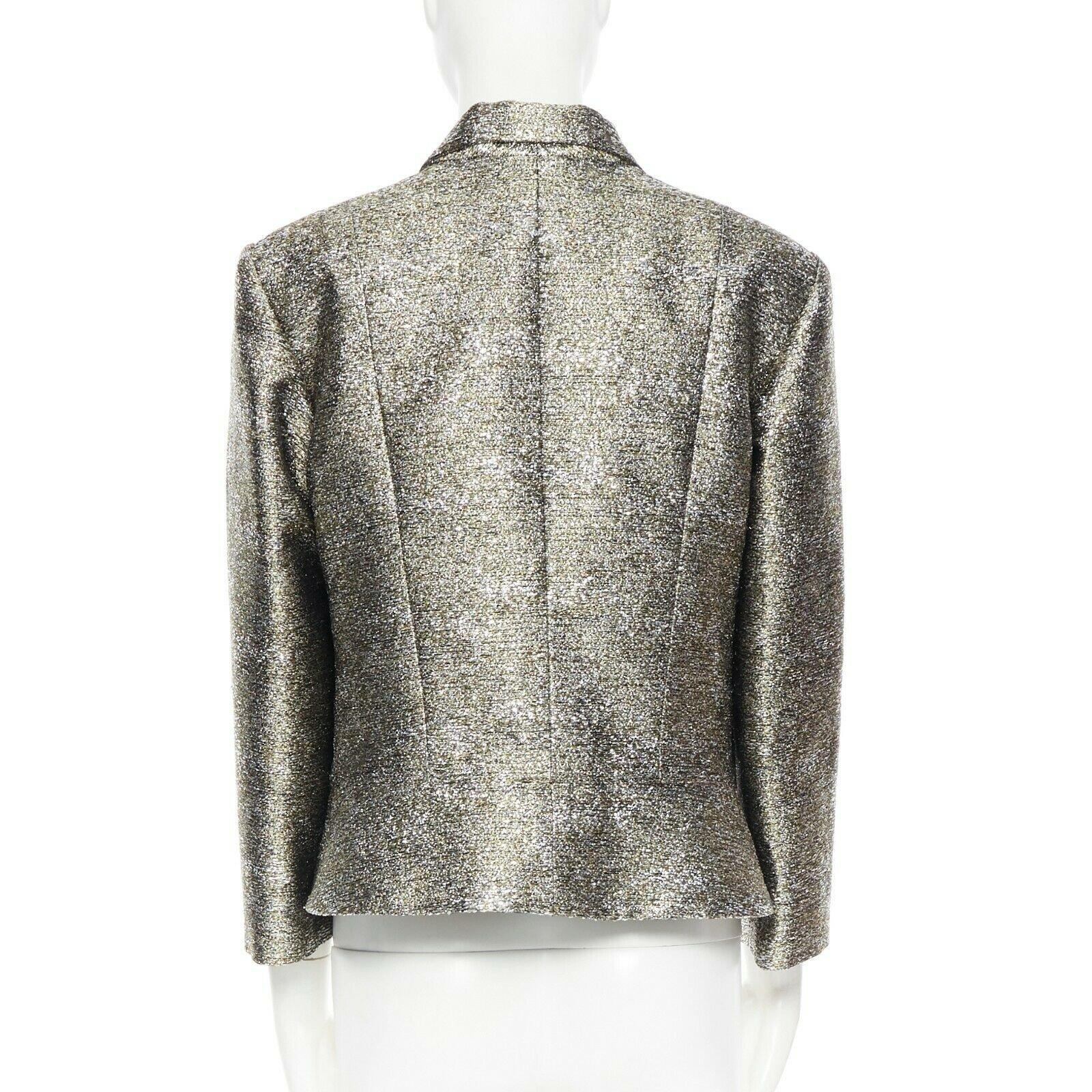 CHANEL 12A metallic silver gold quartz 3/4 sleeves cropped boxy jacket FR50 4