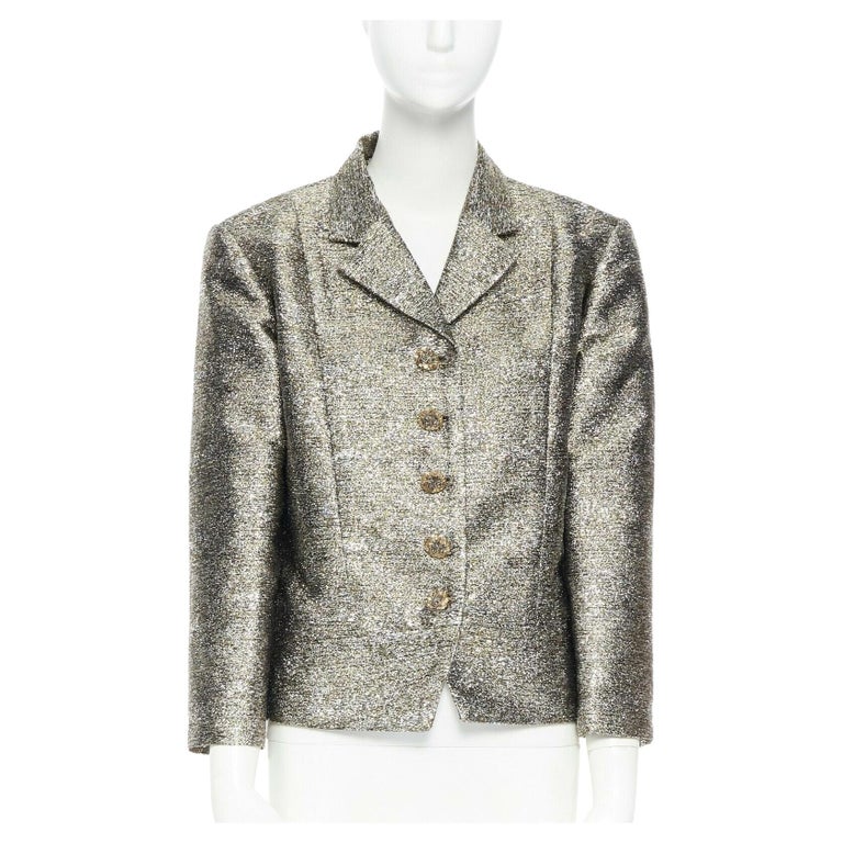 CHANEL 12A metallic silver gold quartz 3/4 sleeves cropped boxy jacket FR50  at 1stDibs