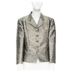 CHANEL 12A metallic silver gold quartz 3/4 sleeves cropped boxy jacket FR50