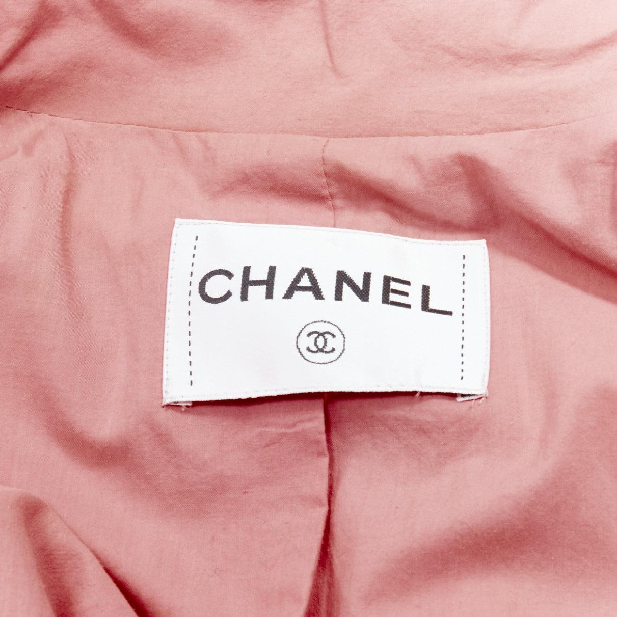 CHANEL 12A Paris Bombay ecru beige wool pink lining enamel button coat L For Sale 8