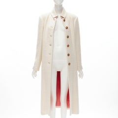 CHANEL 12A Paris Bombay ecru beige wool pink lining enamel button coat L