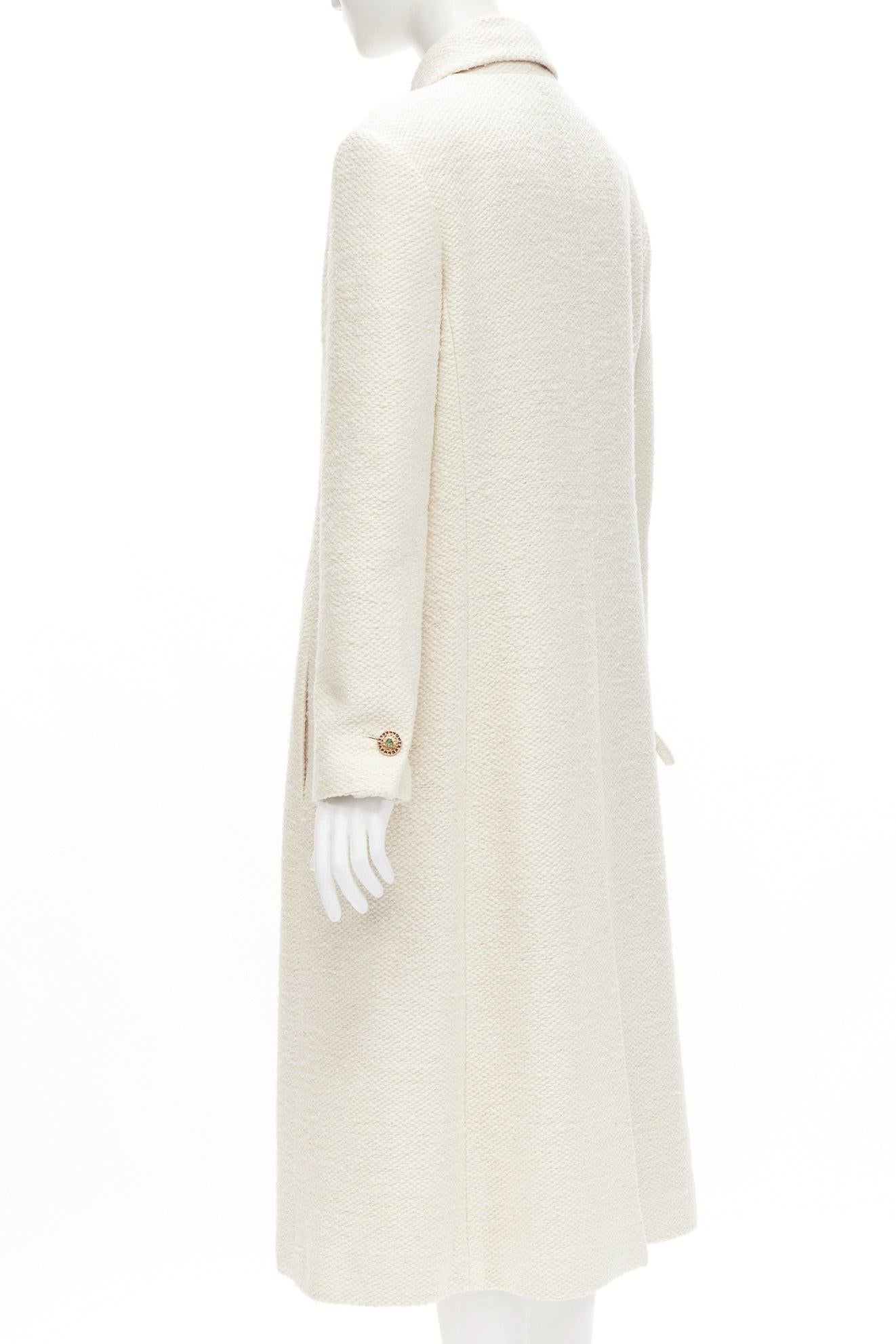 CHANEL 12A Paris Bombay ecru beige wool pink lining enamel button coat L For Sale 3