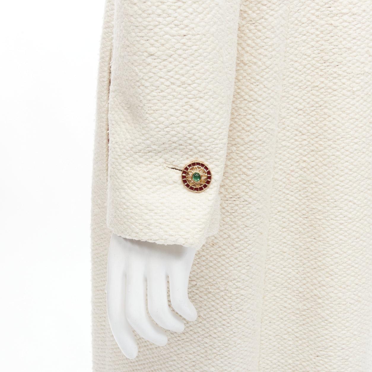 CHANEL 12A Paris Bombay ecru beige wool pink lining enamel button coat L For Sale 5