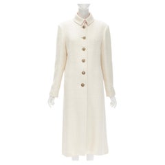 CHANEL 12A Paris Bombay Ecru-beigefarbener Wollmantel mit rosa Emaille-Knöpfen L