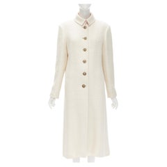 CHANEL 12A Paris Bombay ecru beige wool pink lining enamel button coat L