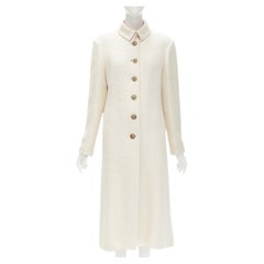 CHANEL 12A Paris Bombay Manteau boutonné en laine beige écru avec doublure rose émaillée L