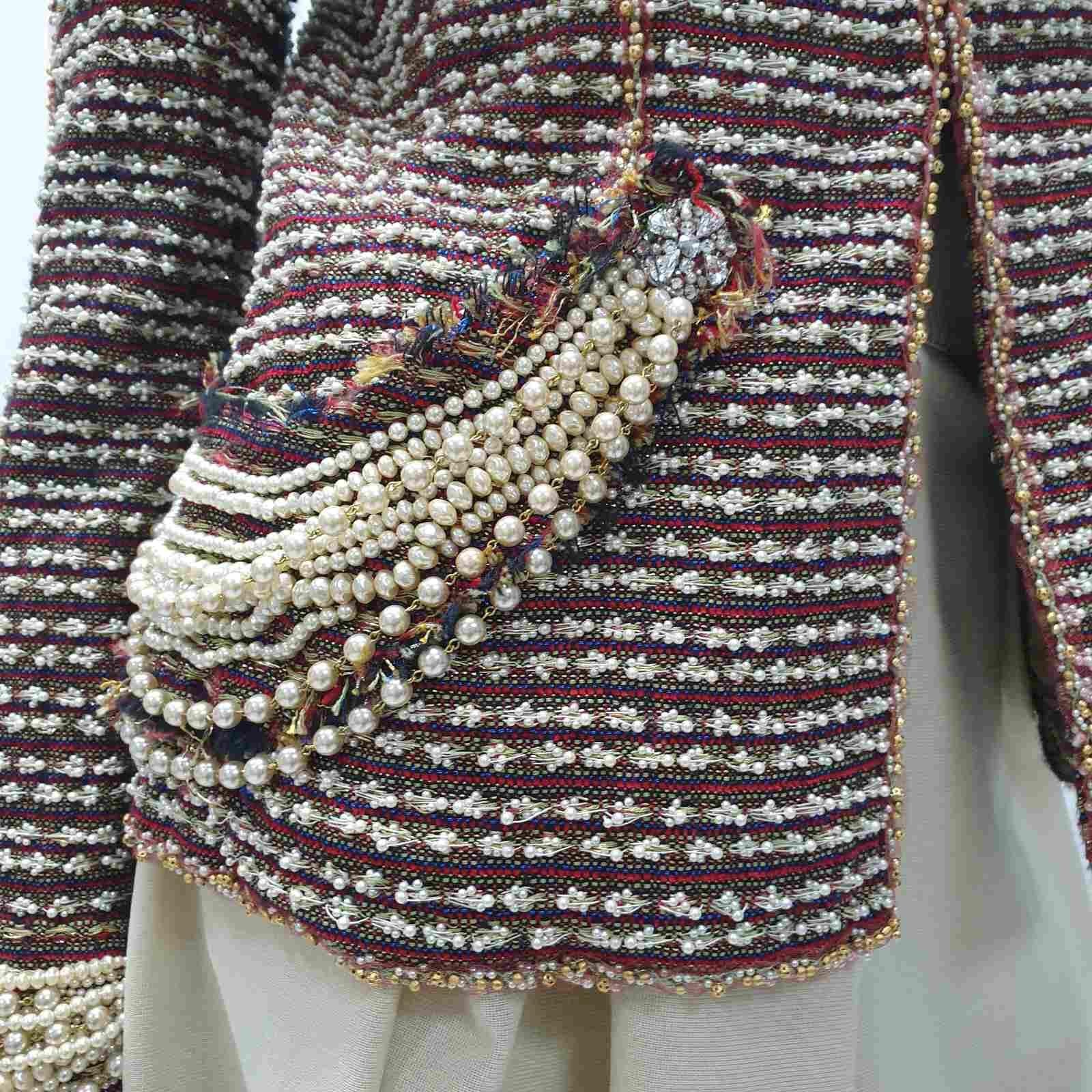 Chanel 12A Paris Bombay Pearl Chain Jacket Skirt Suit In Excellent Condition In Krakow, PL