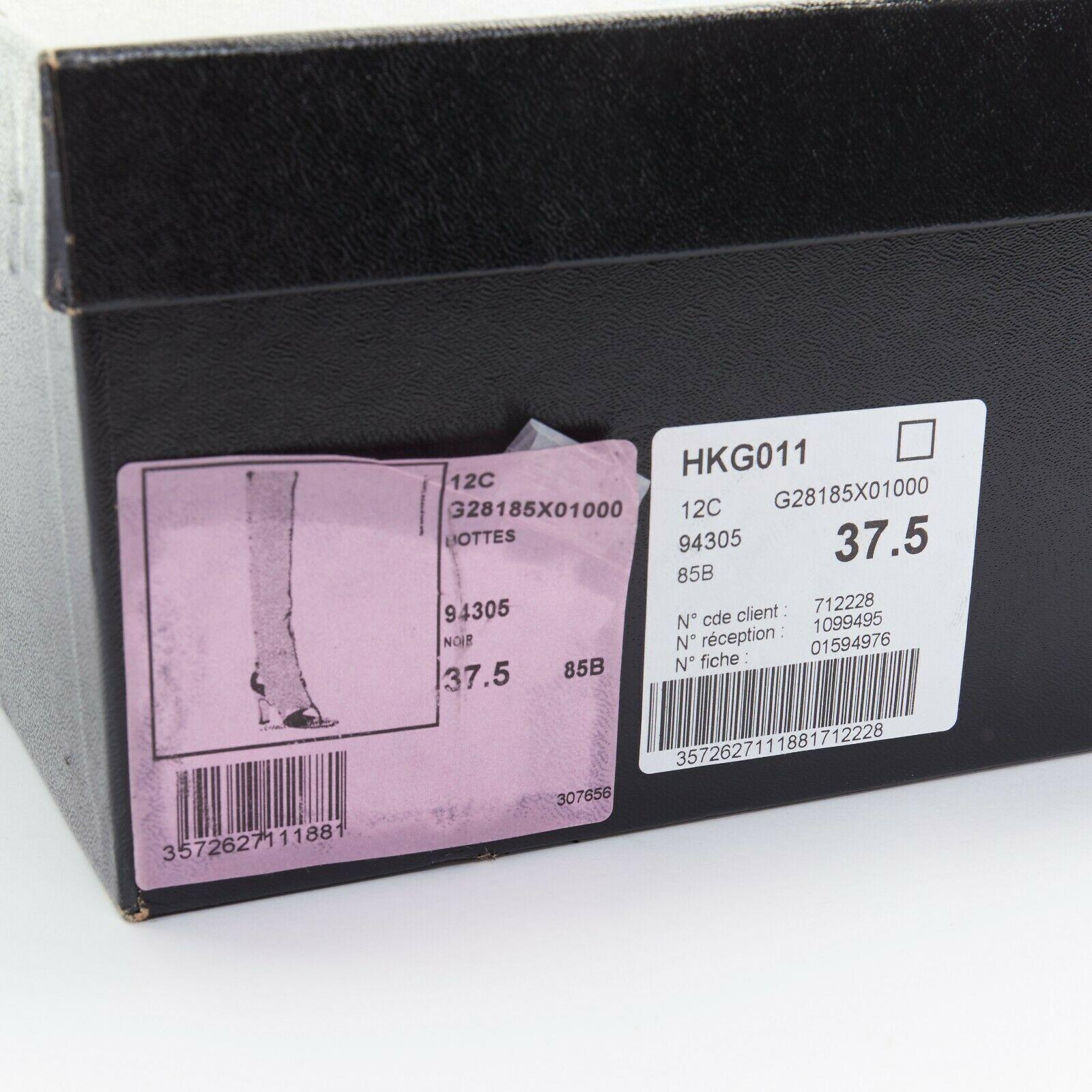 CHANEL 12C black stretch soft leather open toe thong sandal CC heel boot EU37.5 3
