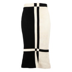 Chanel 12C Black 
White Tweed Midi Skirt Size S