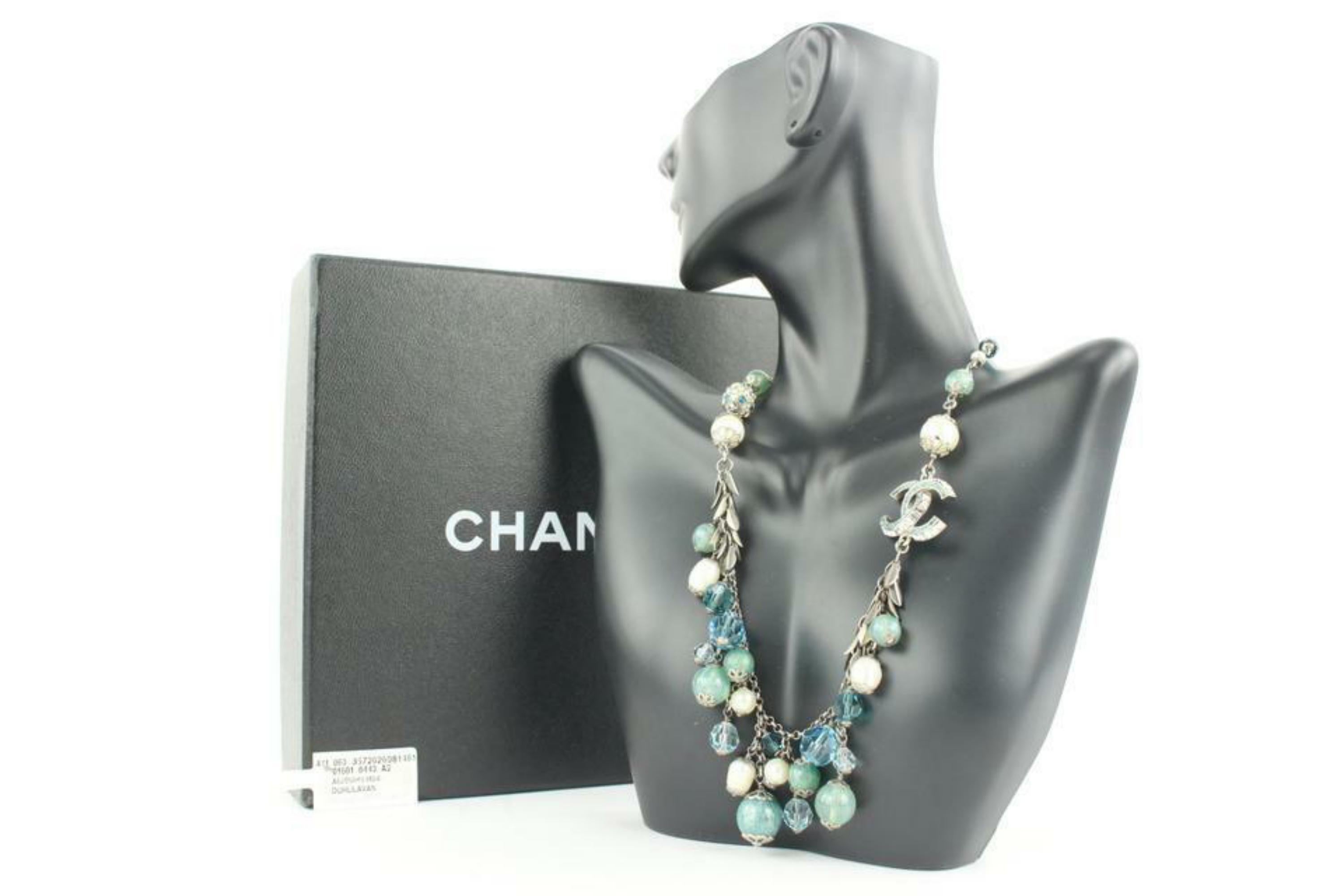 Chanel 12C Blue Stone CC Chain Necklace 2cc123a For Sale 6