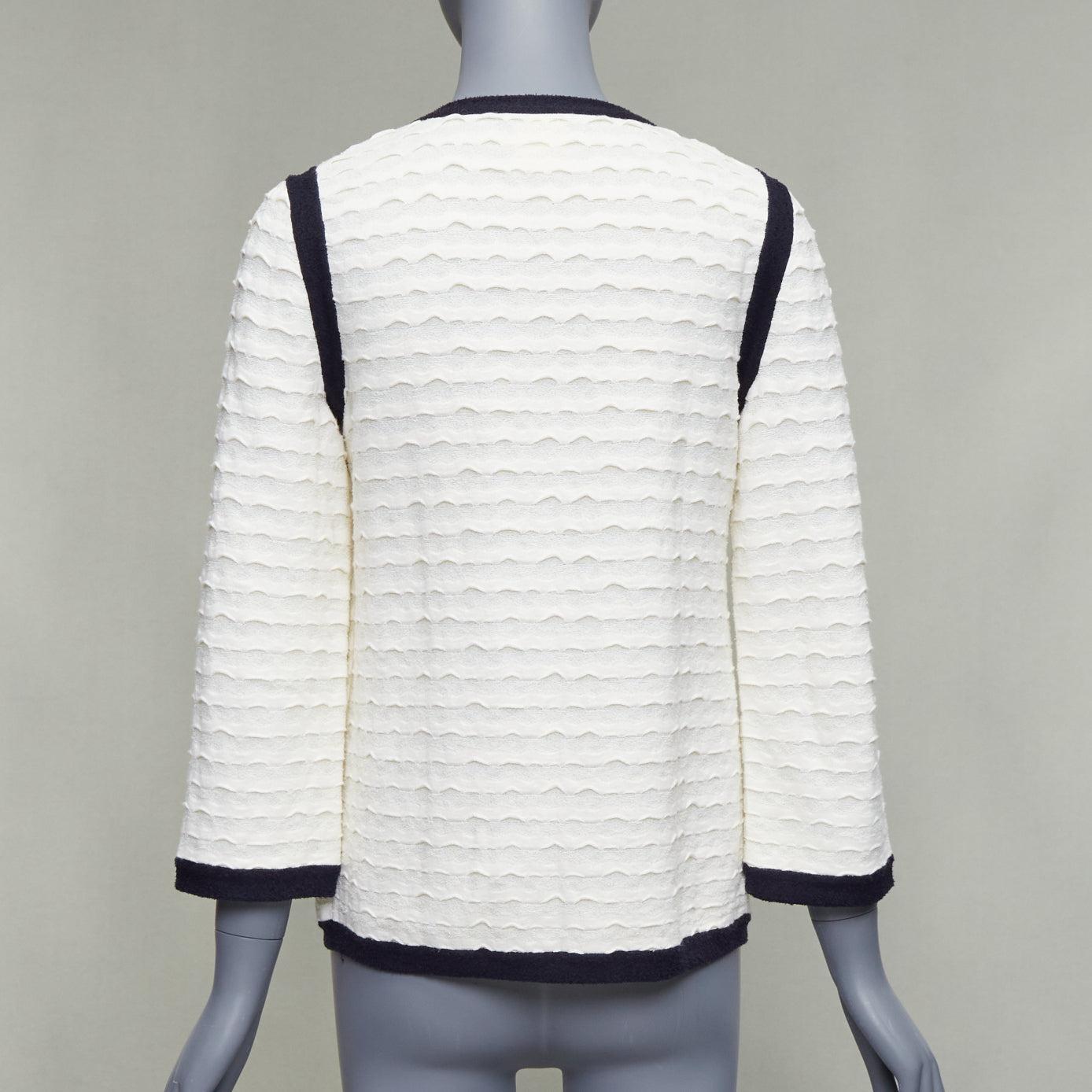Women's CHANEL 12C ivory black cotton cashmere gold CC 4 pocket cardigan jacket FR36 S For Sale