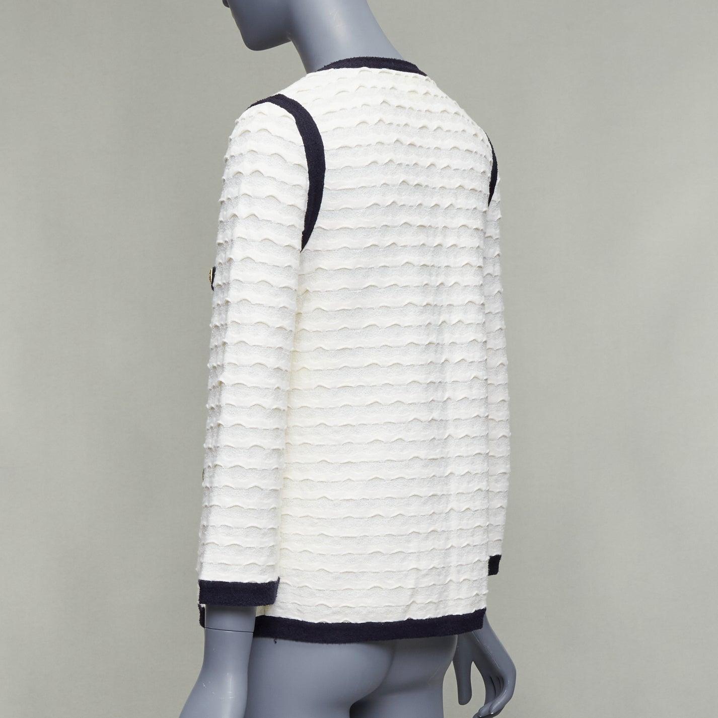 CHANEL 12C ivory black cotton cashmere gold CC 4 pocket cardigan jacket FR36 S For Sale 1