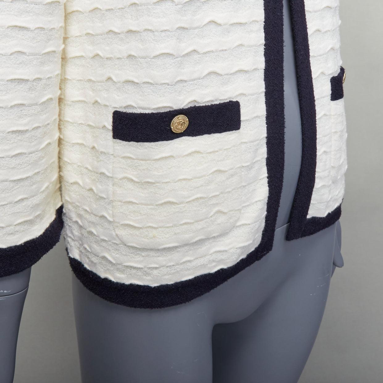 CHANEL 12C ivory black cotton cashmere gold CC 4 pocket cardigan jacket FR36 S For Sale 2